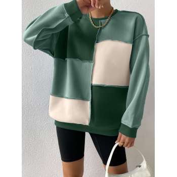 Color Block Sweatshirt Manufacturing Factory | 100% Cotton | Street Fashion | Custom Logo | Women's Off-Shoulder Sweatshirt