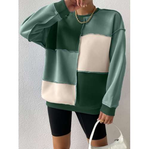 Color Block Sweatshirt Manufacturing Factory | 100% Cotton | Street Fashion | Custom Logo | Women's Off-Shoulder Sweatshirt
