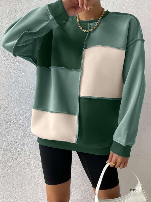 Color Block Sweatshirt Manufacturing Factory | 100% Cotton | Street Fashion | Custom Logo | Women's Off-Shoulder Sweatshirt