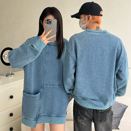 WTW Vintage Washed Pullovers | 100% Cotton French Terry Sweatshirt | Drop Shoulder | Oversized Double Pockets