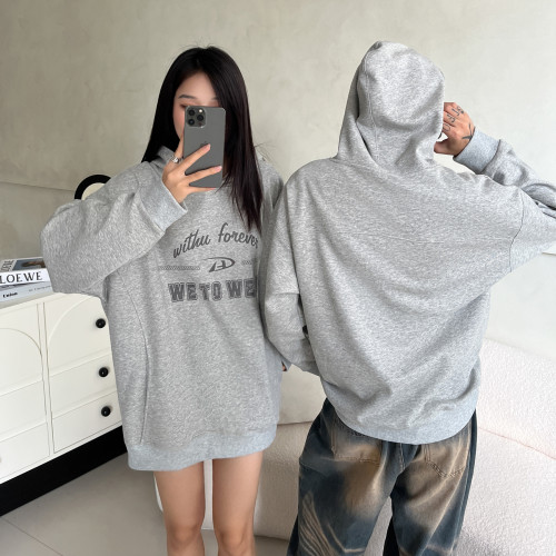 WTW Grey Thin Men's Hooides | Heat Transfer Printing | 100% Cotton | Relaxed Patchwork Line Hooded Sweatshirts | 280 Gsm