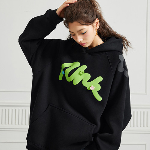 WTW Foam Printed Hoodie | Embroidered Thick Hooded Sweatshirt | 60% Cotton 40% Polyester | Pullover Hoodie