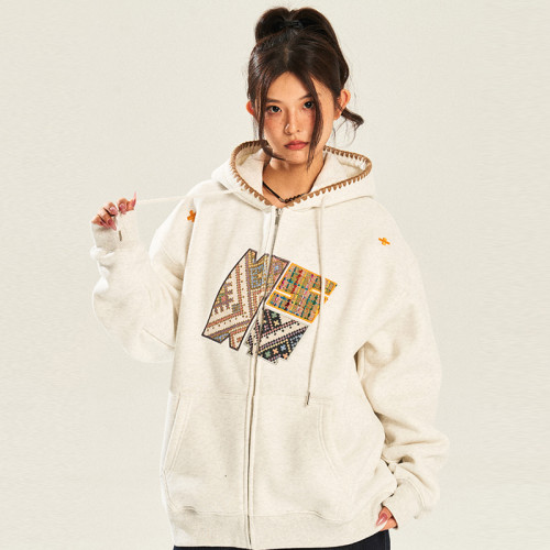 WTW Embroidered Hooded Sweatshirt | Long Sleeve Retro Sweatshirt | 60% Cotton 40% Polyester | Pocket Zipper Hoodie