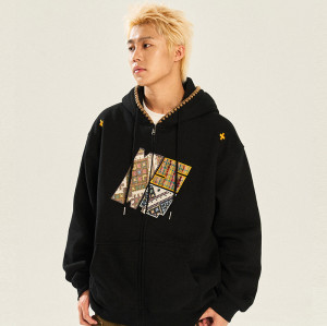 WTW Embroidered Hooded Sweatshirt | Long Sleeve Retro Sweatshirt | 60% Cotton 40% Polyester | Pocket Zipper Hoodie