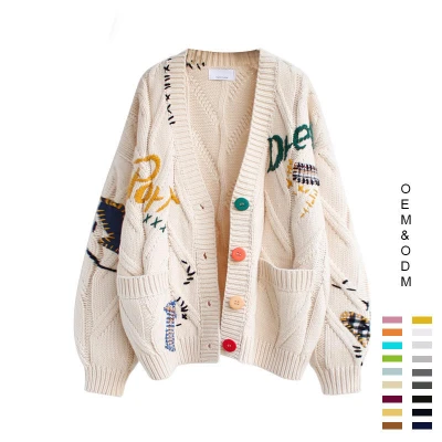 Wetowear Custom Women's Sweater V-neck Cardigan Sweater | Custom Embroidered Pattern Oversized Knitted Sweater | With Pockets