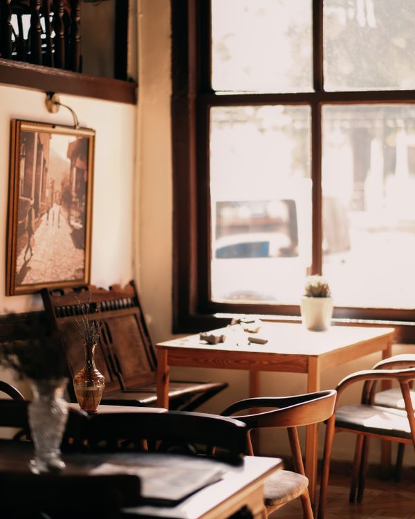 Vintage restaurant interior with classic table bases