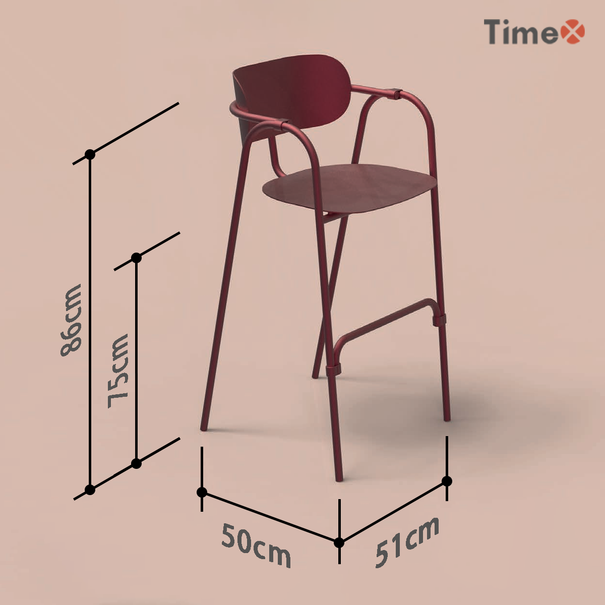 Dimension drawing of the Bond Bar Chair.