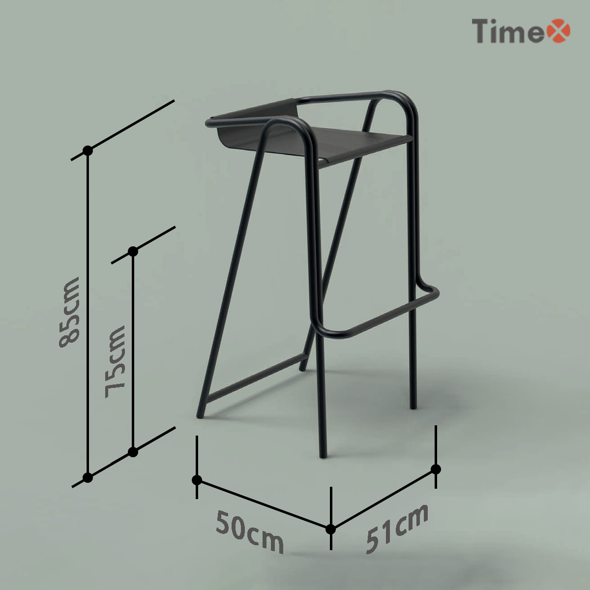 Dimension drawing of the Mutual Bar Chair.