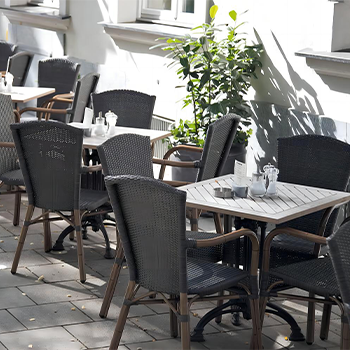The use of German fancy metal table base in outdoor cafes