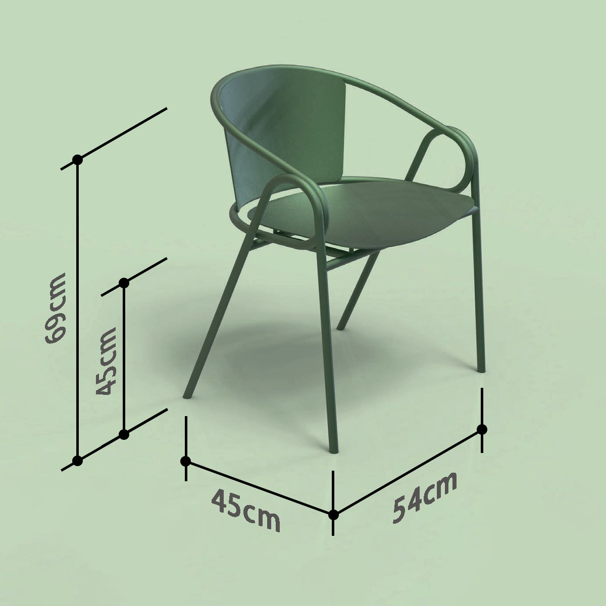 Dimension drawing of the Mutual chair.