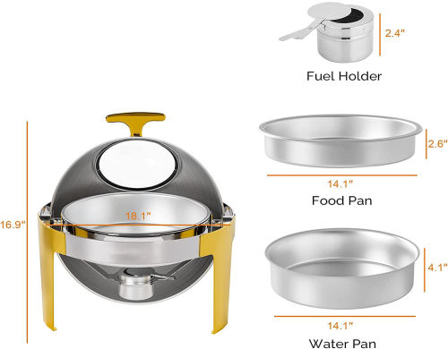 Exquisite Custom Chafing Dish | Buffet Set Roll Top In Gold And Silver | 6.5l Catering Stainless Steel Food Warmer | Elevate Culinary Presentation With Elegance