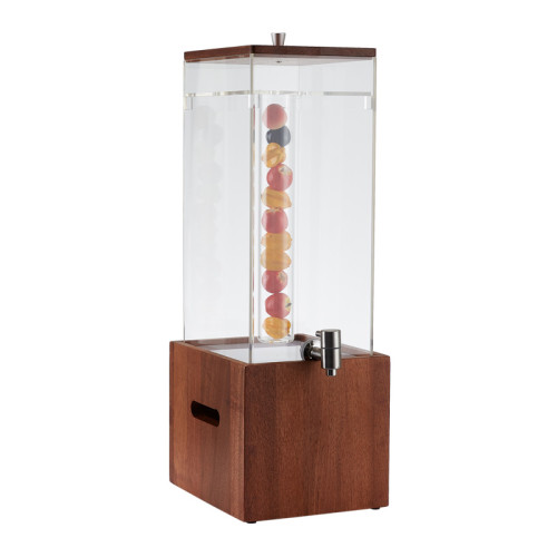 Restaurantware 2 Gallon Beverage Dispenser, 1 Square Drink Dispenser For Parties - With Infusion Core, Bamboo Base, Clear Acrylic Drink Dispenser With Stand, Easy-To-Use Spigot