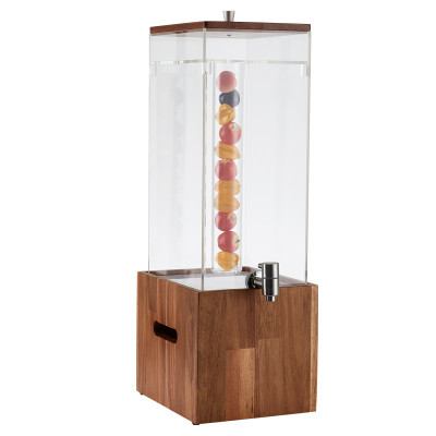 Restaurantware 2 Gallon Beverage Dispenser, 1 Square Drink Dispenser For Parties - With Infusion Core, Bamboo Base, Clear Acrylic Drink Dispenser With Stand, Easy-To-Use Spigot
