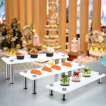 Oem/Odm Acrylic 3-Tier Rectangular Dessert Riser | White Cupcake Cake Stand | Ideal For Wedding Banquets & Catering Displays | Elevate Your Presentation With Wholesaler Solutions