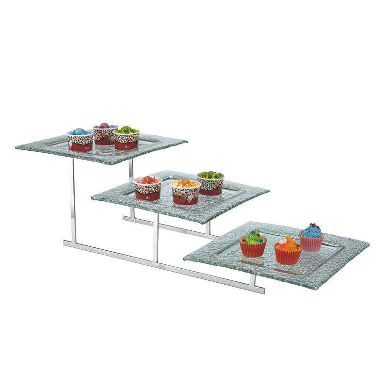 Buffet en acier inoxydable, présentoir trapézoïdal créatif pour snacks, présentoir à gâteaux à trois étages | Étanche et robuste | Acier inoxydable de haute qualité