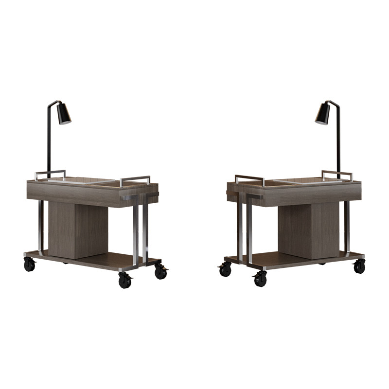 GH2123 customized food trolley cart with warming lamp, cutting board and induction cooker, front and side view