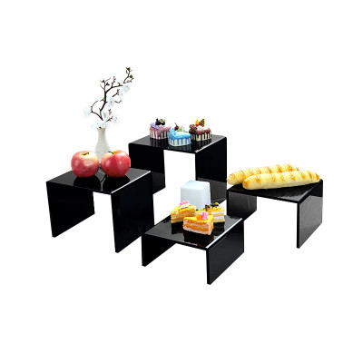 Acrylic Risers Showcase 3-Pack Black Acrylic Cube Display Nesting Risers with Hollow Bottoms