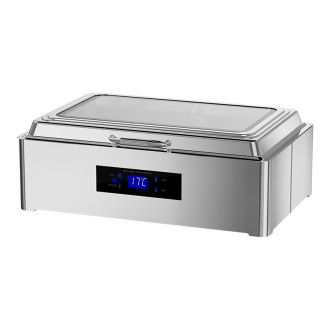 De Luxe Rectangle 9 Liters Stainless Steel Chafing Dish with Glass Lid, Adjustable Temperature,Ideal for Catering Events, Supports Custom Orders