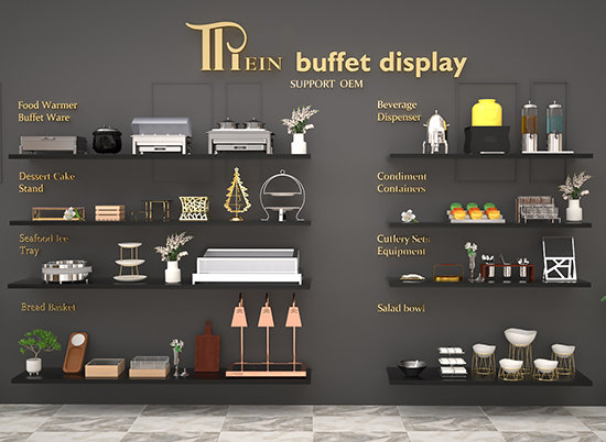 Buffet display with food warmers arranged for hotel catering service