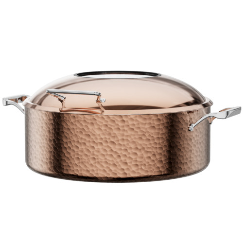 4.5L Rose Gold Hammer Pattern Chafing Pot with Mirror Base, Electric Heating, Three-Layer Holding Furnace