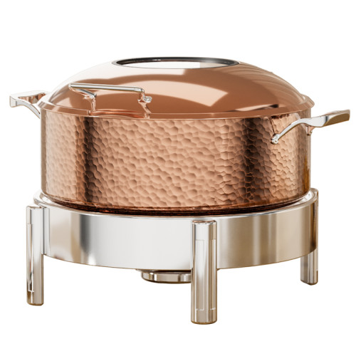 4.5L Rose Gold Hammer Pattern Chafing Pot with Mirror Base, Electric Heating, Three-Layer Holding Furnace