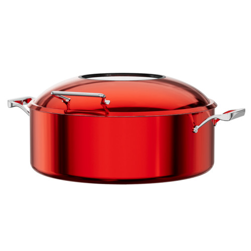 4.5L Red Chafing Dish with Mirror Base, Electric Heating, Three-Layer Insulation, Includes Heating Plate