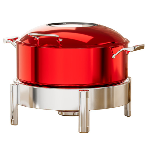 4.5L Red Chafing Dish with Mirror Base, Electric Heating, Three-Layer Insulation, Includes Heating Plate