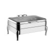 Full Size Stainless Steel Induction Chafer with Glass Top, Soft Close Lid, and Stand with Fuel Holders, Perfect for Catering and Events