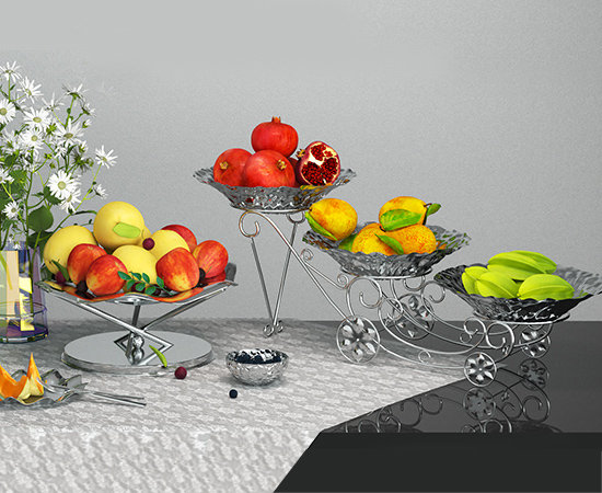 Hand hammered stainless steel fruit plate and bowl for hotel buffet
