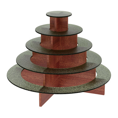 Supports de buffet en verre à 5 couches avec support en bois, élégants présentoirs pour la restauration et les événements, compatibles OEM et ODM