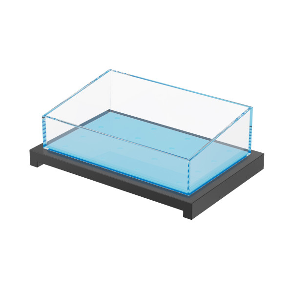 Boîtier de glace carré biseauté moderne avec éclairage, base noire – 600 x 400 x 150/210 mm pour hôtels et événements