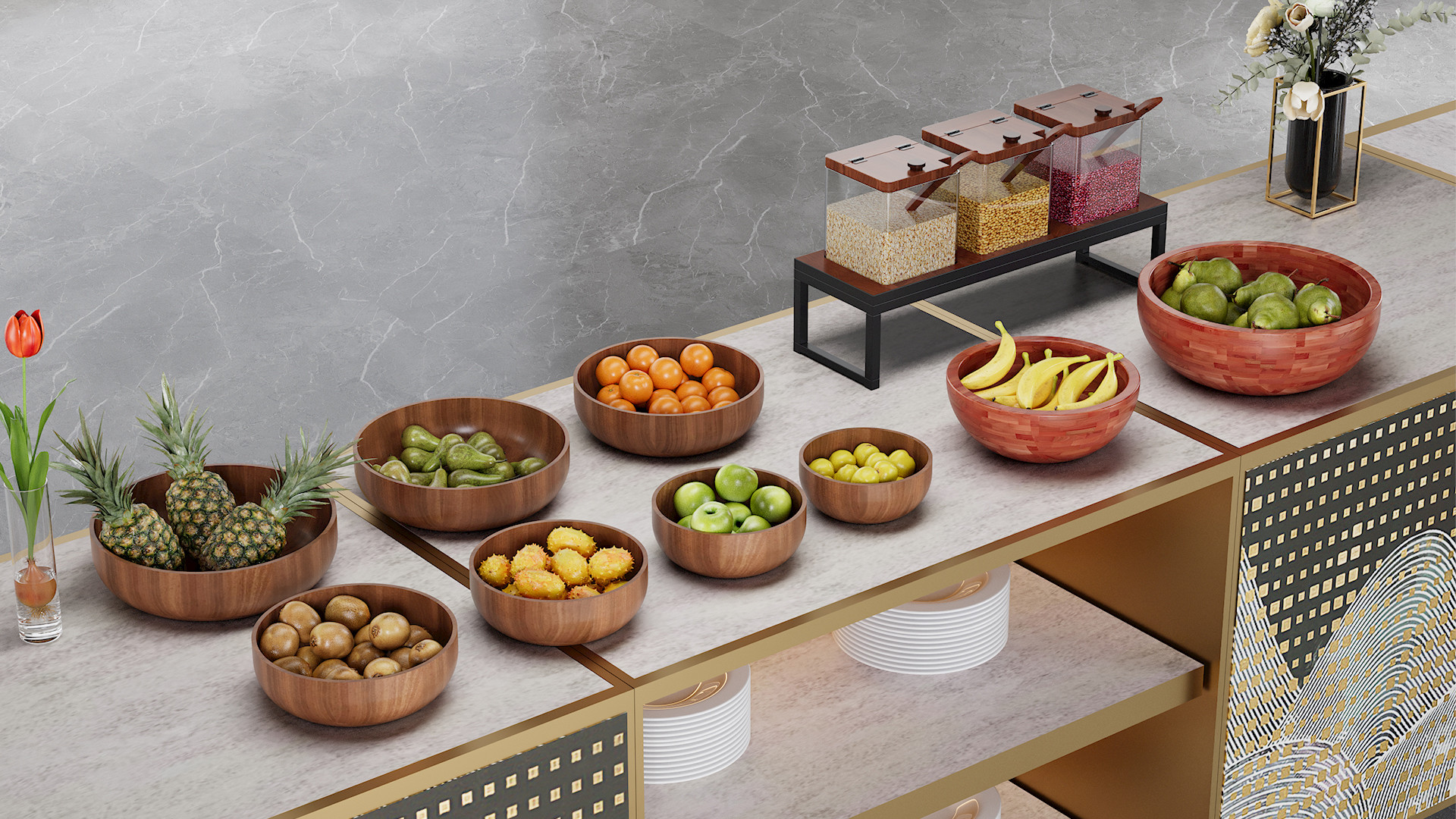 Wooden Fruit Salad Displays