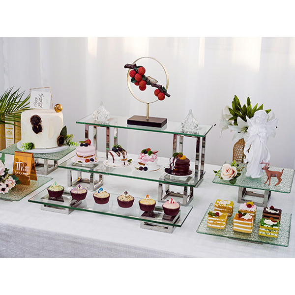 PYEIN® Steel Square Tube Frame Glass Dessert Stand: A Modern Centerpiece for Elegant Buffets