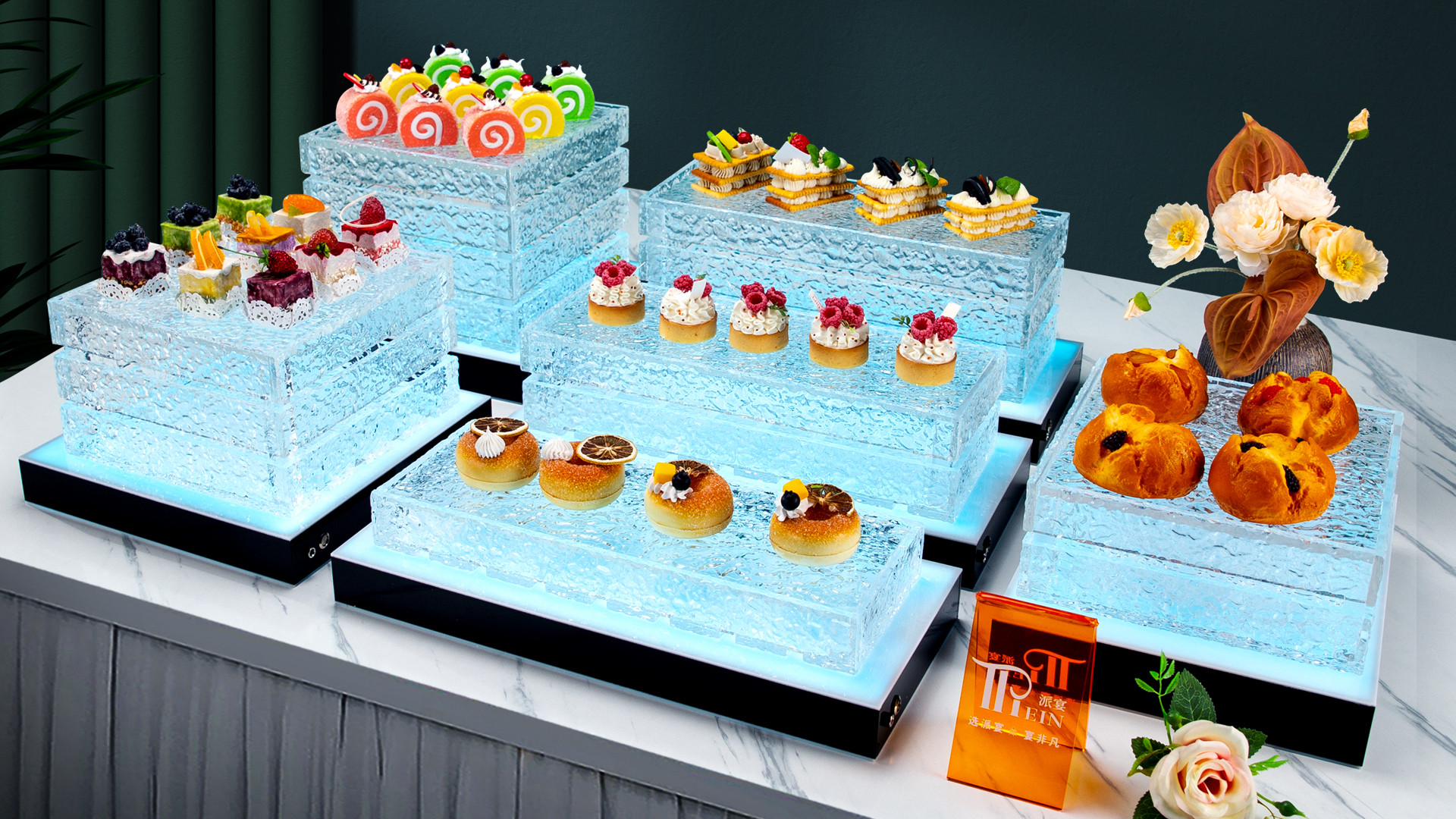 Water Ripple Acrylic LED Buffet Dessert Stand