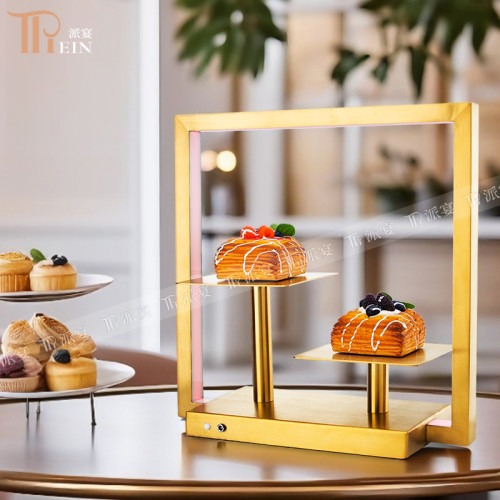 Golden Light Square Dessert Stand | Elegant Display for Cakes and Treats | Ideal for Buffets and Events | Perfect for Catering and Celebrations | Wholesale and Retail Options