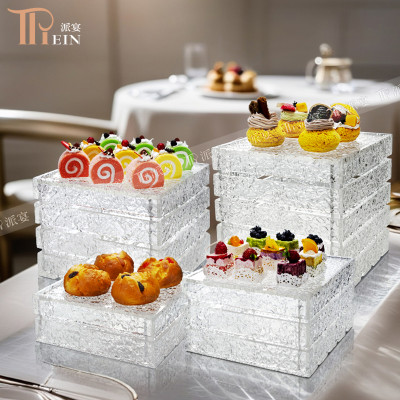 Two Layer Rectangle Water Ripple Acrylic Dessert Display | Elegant Buffet Stand | Durable & Stylish | Perfect for Hotels & Events | Support OEM, ODM | Bulk Discounts Available