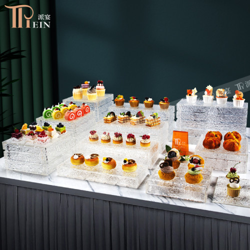 Three-Layer Square Water Ripple Acrylic Dessert Stand, Elegant Tiered Display, Durable & Lightweight, Ideal For Buffets, Events & Bakeries, Support OEM, ODM