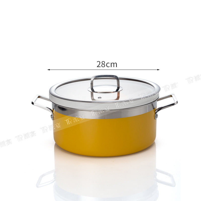 S2813-Y yellow stainless steel color cookware pot 28cm with tempered glass lid