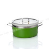 Stainless Steel Green Three-Layer Steel Hot Pot | Transparent Lid, Ceramic Inner Pot | Stainless Steel Handle, Colored Pot | Ideal for Buffets, Restaurants, and Home Dining | Support OEM, ODM | Wholesale Available
