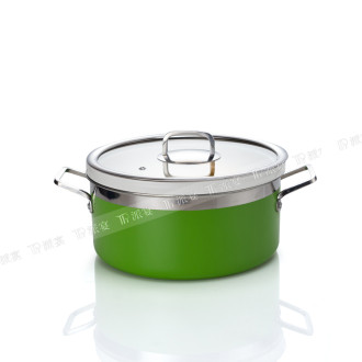Stainless Steel Green Three-Layer Steel Hot Pot | Transparent Lid, Ceramic Inner Pot | Stainless Steel Handle, Colored Pot | Ideal for Buffets, Restaurants, and Home Dining | Support OEM, ODM | Wholesale Available