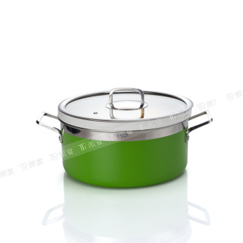 Stainless Steel Green Three-Layer Steel Hot Pot | Transparent Lid, Ceramic Inner Pot | Stainless Steel Handle, Colored Pot | Ideal for Buffets, Restaurants, and Home Dining | Support OEM, ODM | Wholesale Available