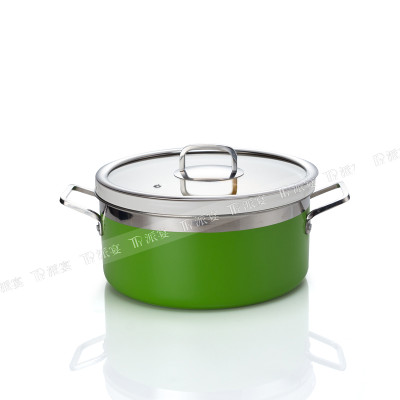 Stainless Steel Green Three-Layer Steel Hot Pot | Transparent Lid, Ceramic Inner Pot | Stainless Steel Handle, Colored Pot | Ideal for Buffets, Restaurants, and Home Dining | Support OEM, ODM | Wholesale Available