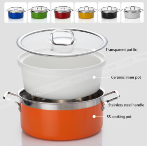 Stainless Steel Green Three-Layer Steel Hot Pot | Transparent Lid, Ceramic Inner Pot | Stainless Steel Handle, Colored Pot | Ideal for Buffets, Restaurants, and Home Dining | Support OEM, ODM | Wholesale Available