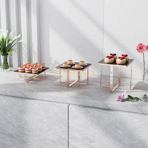 Solid Stainless Steel Metal Frame Rose Gold Dessert Table | Modern Buffet Setup for Weddings, Hotels, and Restaurants | Custom Sizes Available | Support OEM, ODM