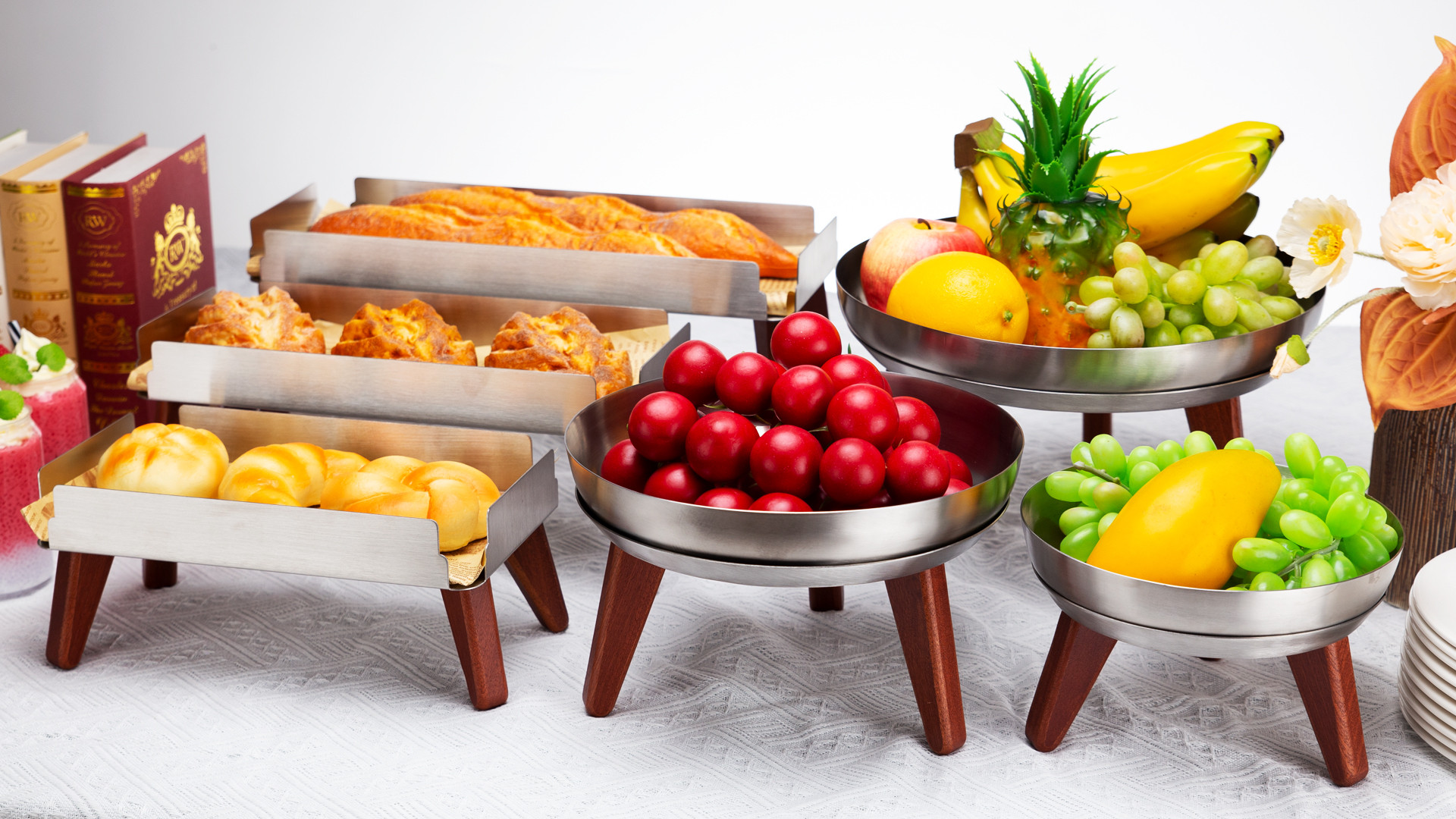 Stainless Steel Sapele Base Fruit Plate