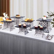 Square Fish Scale Dessert Stand, Modern Silver-Plated Buffet Display Tray, Stainless Steel Cake & Pastry Riser, Ideal for Hotel Events, Weddings, and Banquet Tables, Support OEM/ODM