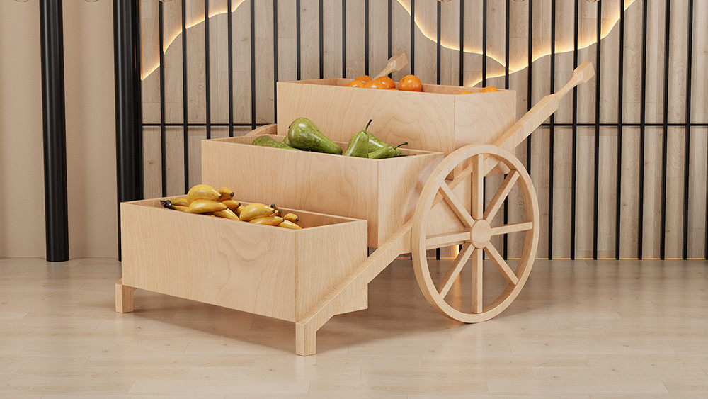 Rubber wooden 3-tier rolling cart and wooden buffet wagon display