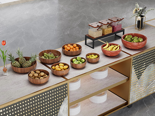 Complete Buffet Bowl & Dispenser Set for Hotels — Wooden Bowls + Transparent Dispenser