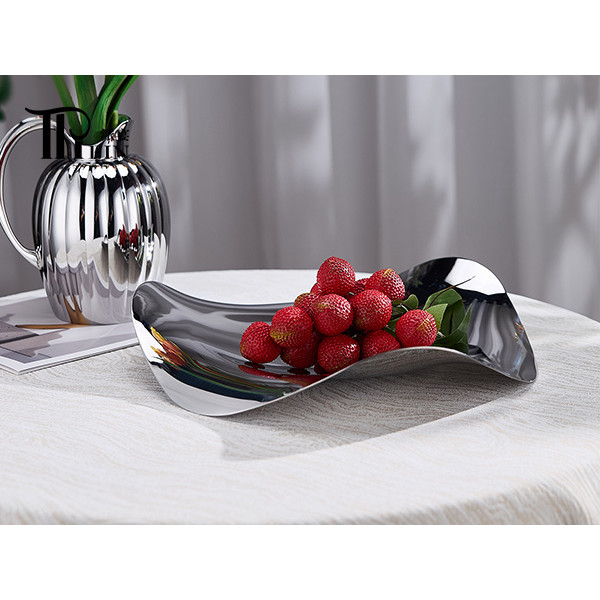 طبق فواكه فاخر من الفولاذ المقاوم للصدأ على الطراز الاسكندنافي لعرض أنيق في البوفيهات