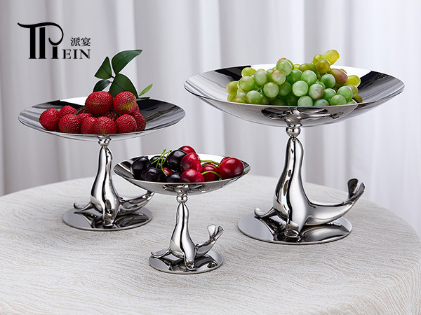 Coupe à fruits sculpturale en acier inoxydable | Présentoir de buffet moderne pour hôtels